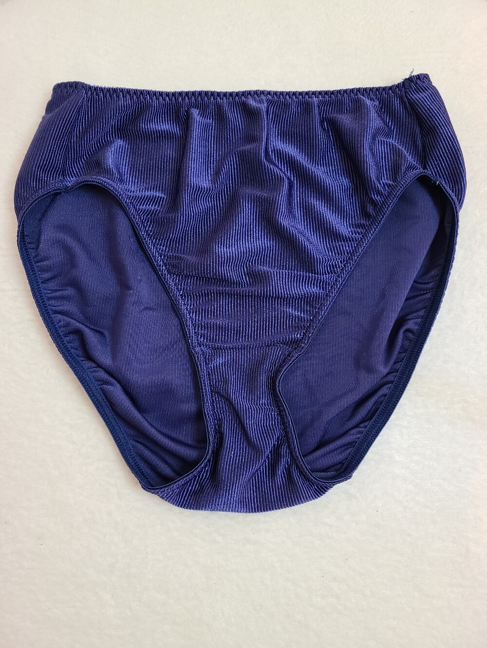 VTG Vassarette Silky Satin Ribbed Nylon Stripe High Leg Bikini Panty Size Lg